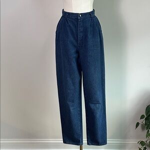 Vintage Pleated High Rise Pinstripe Relaxed Fit Straight Leg Mom Jeans 26x30 80s